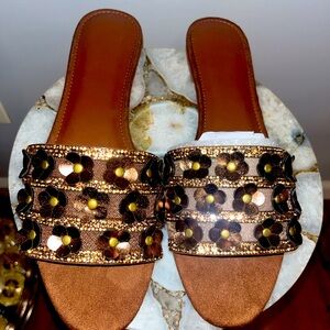 Brown bronze flower rhinestone sandals